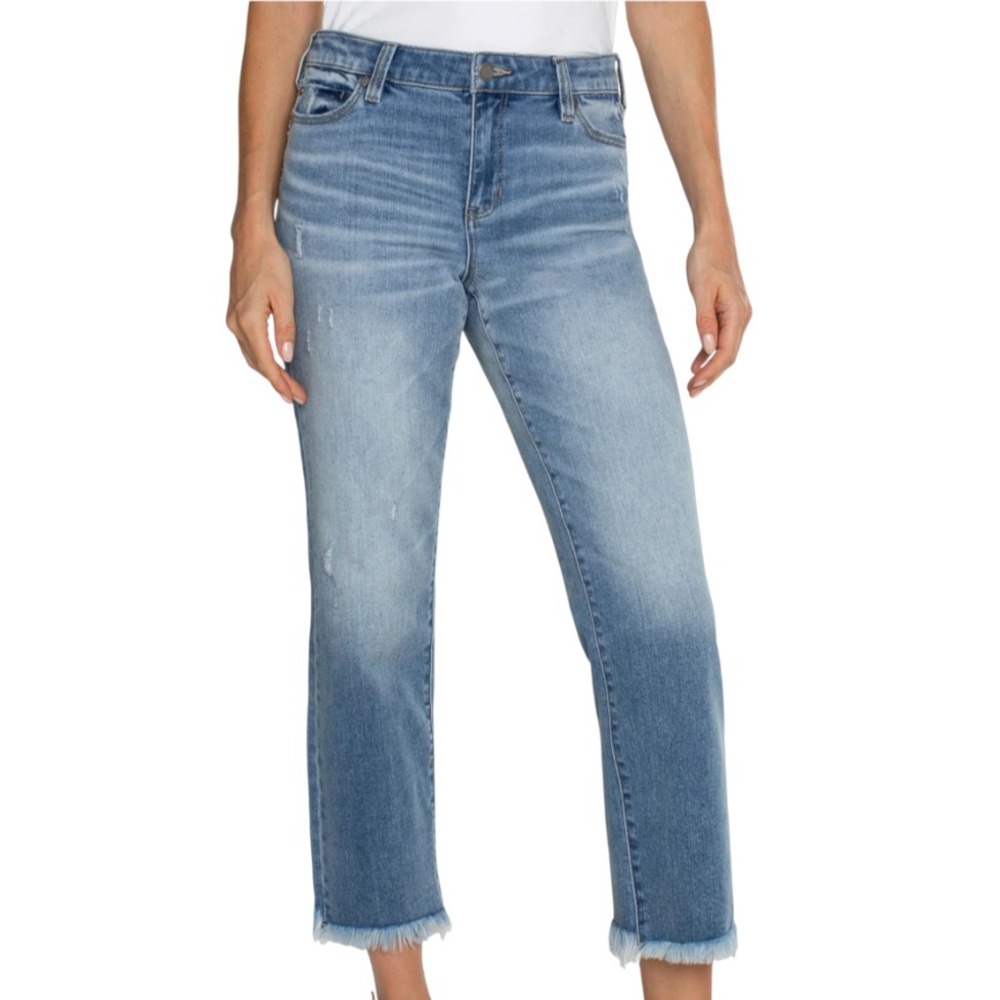 LIVERPOOL JEANS Kennedy Crop Straight ANKLE CROPPED Frayed Hem Distressed 6/28